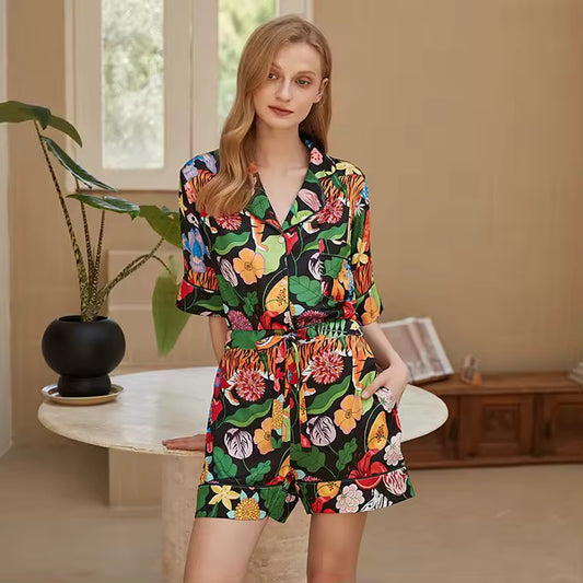INDIAN SUMMER, PYJAMA SET, BLACK MULTI SHORT