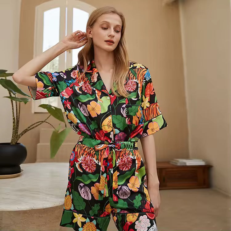 INDIAN SUMMER, PYJAMA SET, BLACK MULTI SHORT