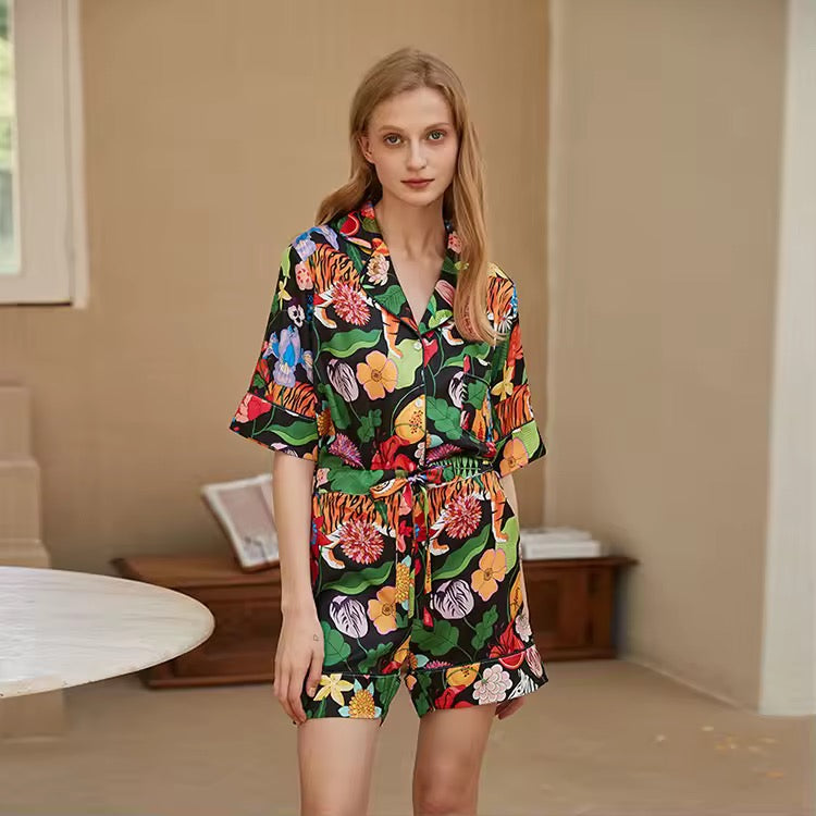 INDIAN SUMMER, PYJAMA SET, BLACK MULTI SHORT