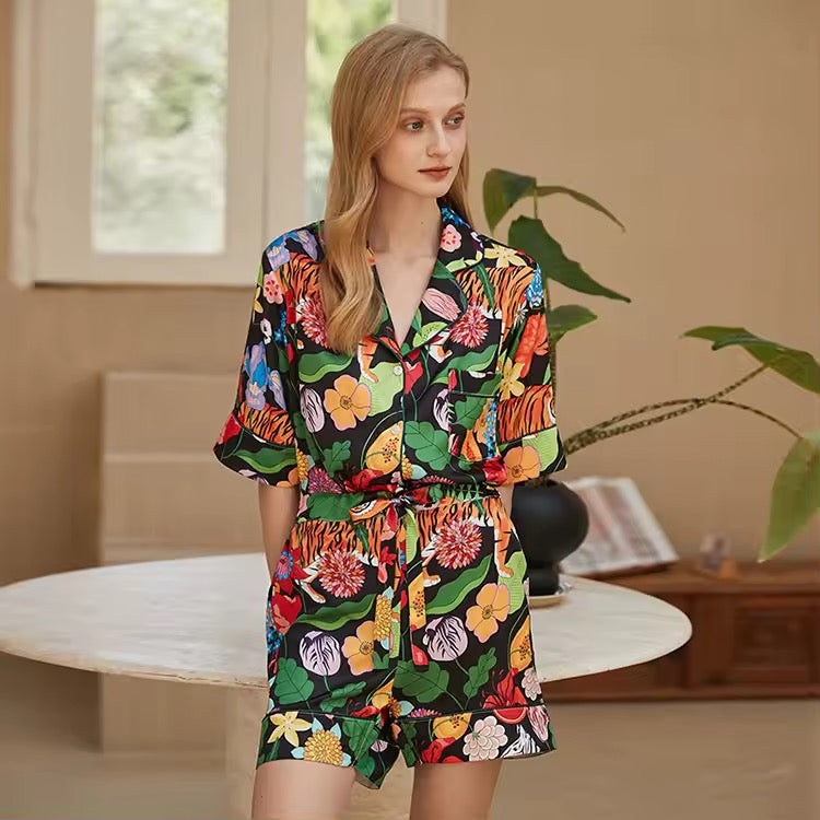 INDIAN SUMMER, PYJAMA SET, BLACK MULTI SHORT
